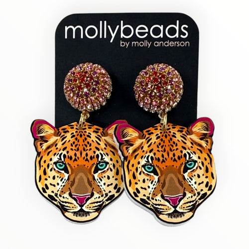 E2313L Leopards on pink rhinestone studs