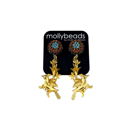 E2327 Gold birds on rhinestone studs