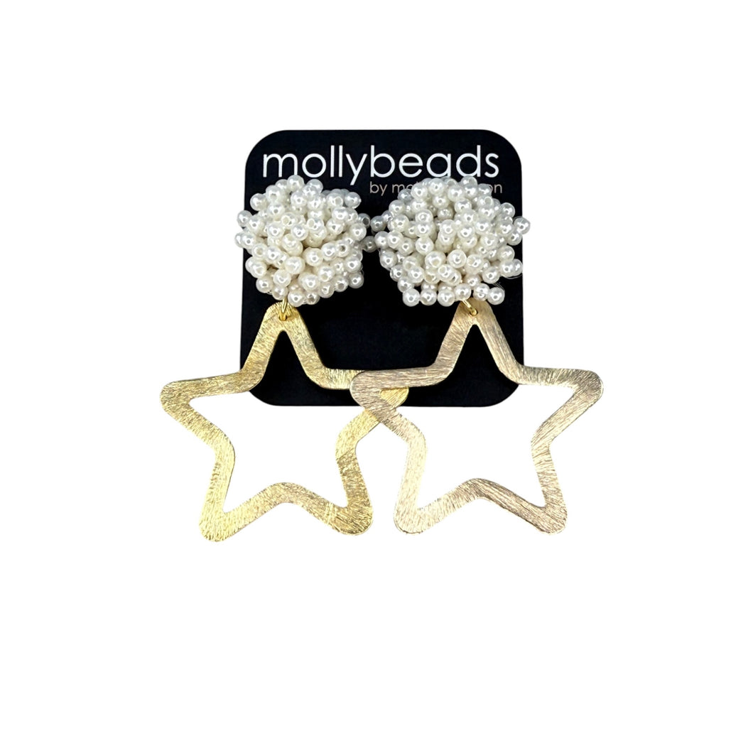 E2337 Gold stars on pearl studs
