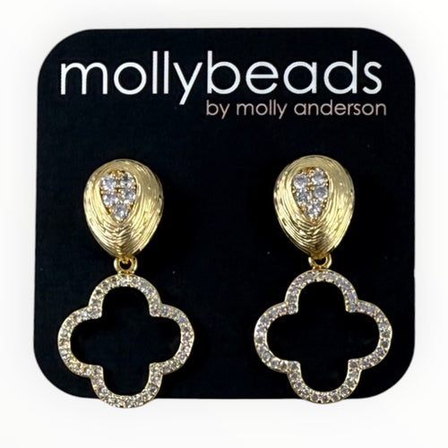 E3329 Rhinestone clover on gold and rhinestone post