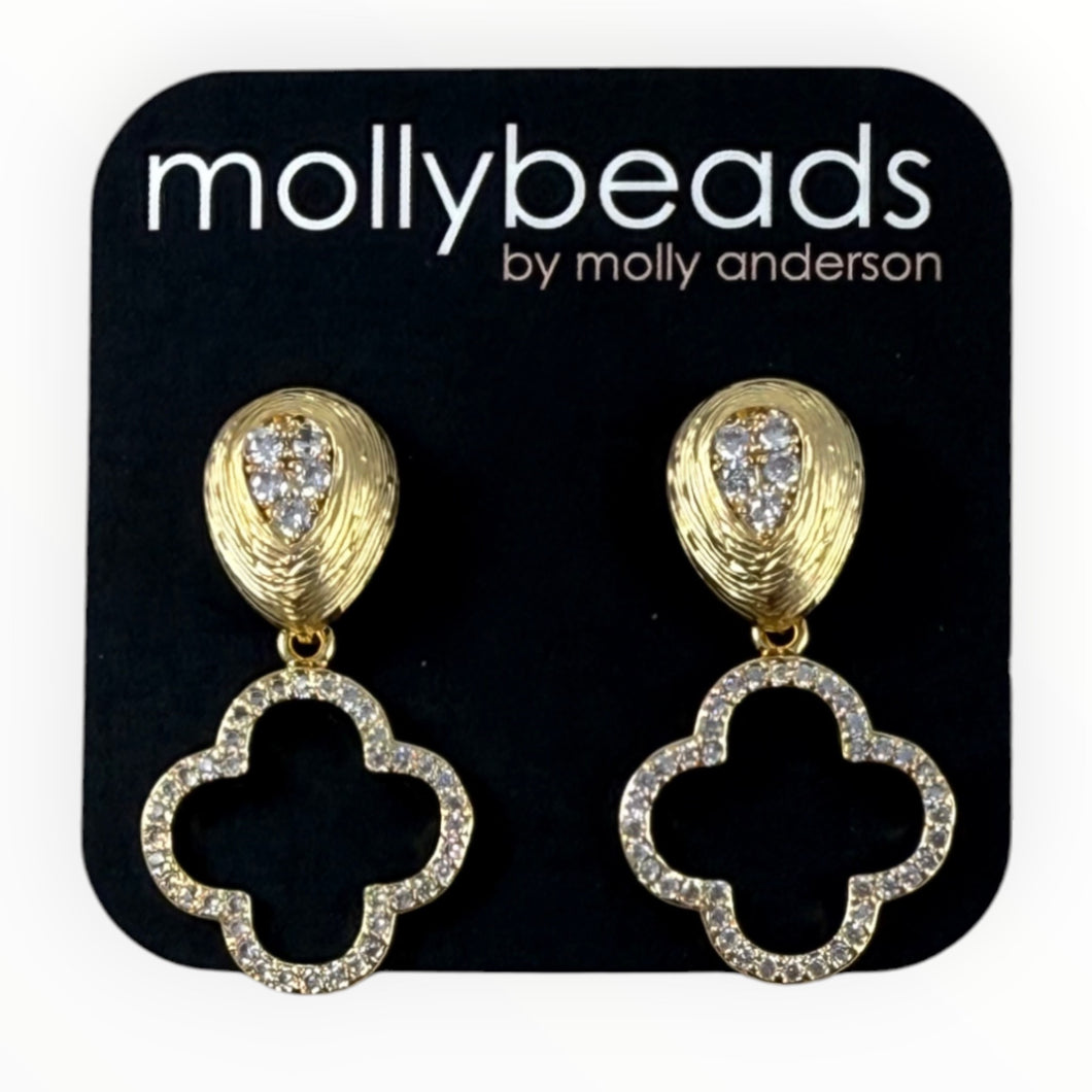 E3329 Rhinestone clover on gold and rhinestone post