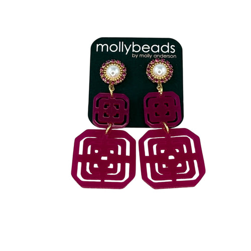 E3348 Pink filigree on white rhinestone studs