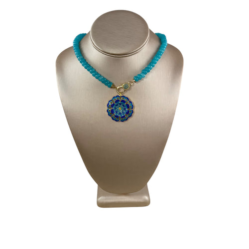 N4029 -Agate beads with removable cloisonné enamel pendant