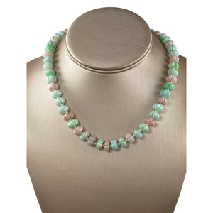 N3881 - Carved melon agate beads with gold plated clasp