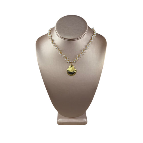 N3871 -Gold shell charm on pearl and gold plated chain