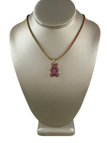 N4057 - Cord necklace with rhinestone bear charm