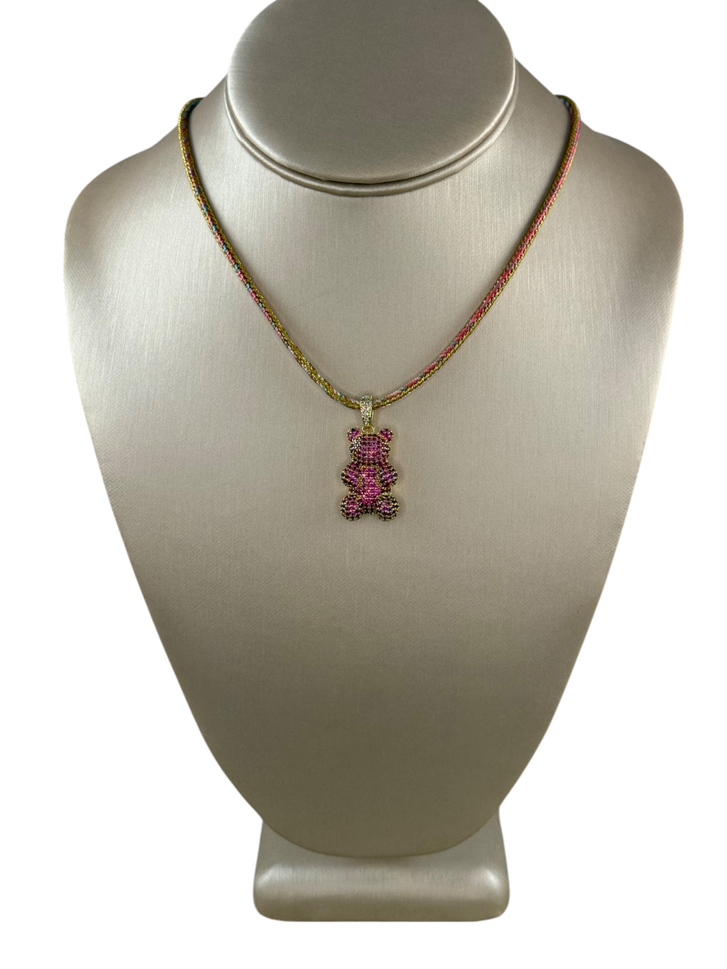 N4057 - Cord necklace with rhinestone bear charm