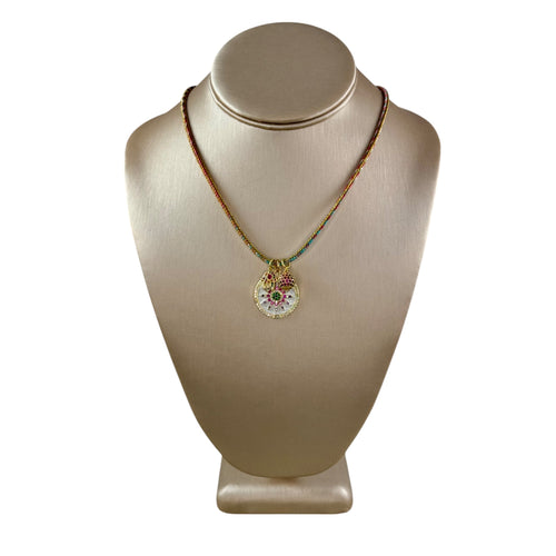 N4093 - Cord necklace with rhinestone and gold charms