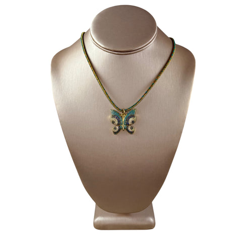 N4091 - Cord necklace with gold-plated rhinestone butterfly charm
