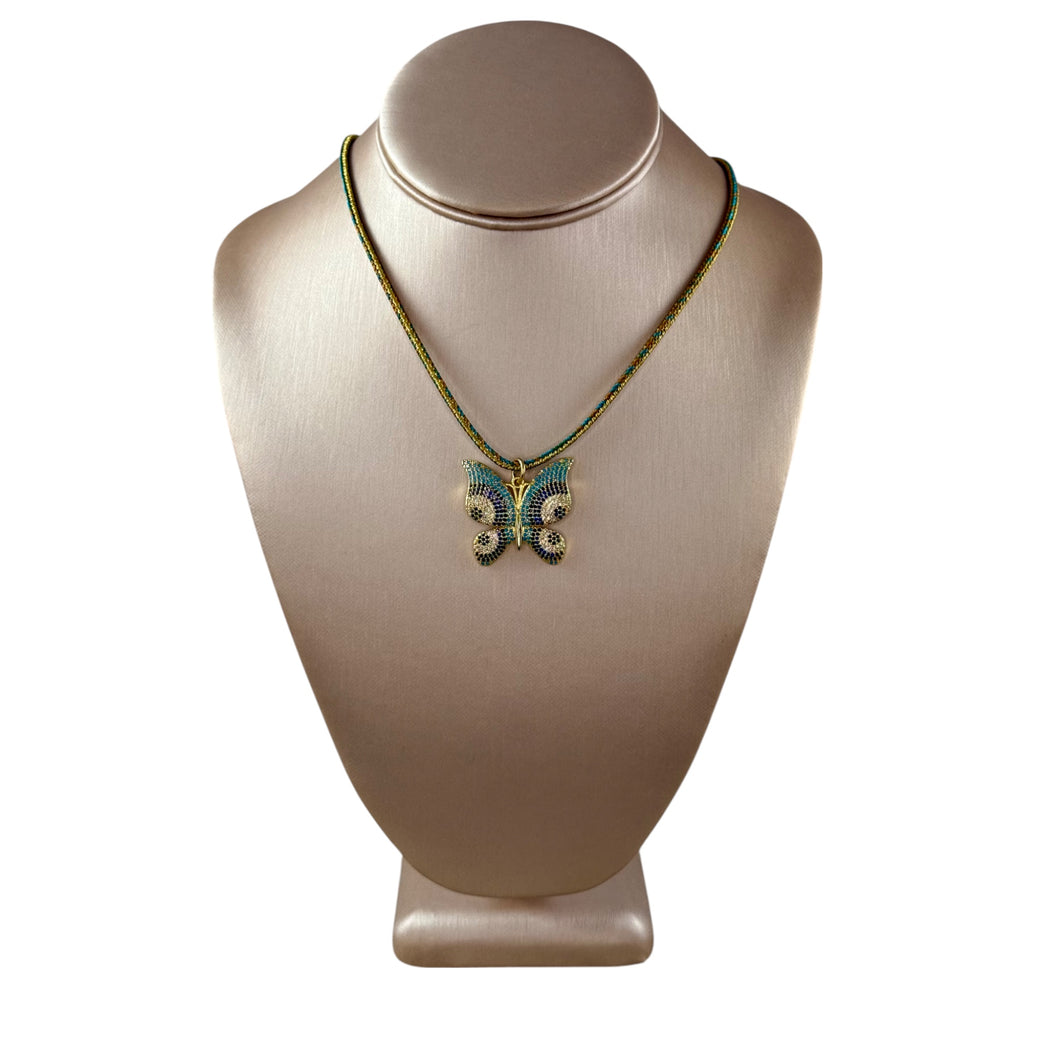 N4091 - Cord necklace with gold-plated rhinestone butterfly charm