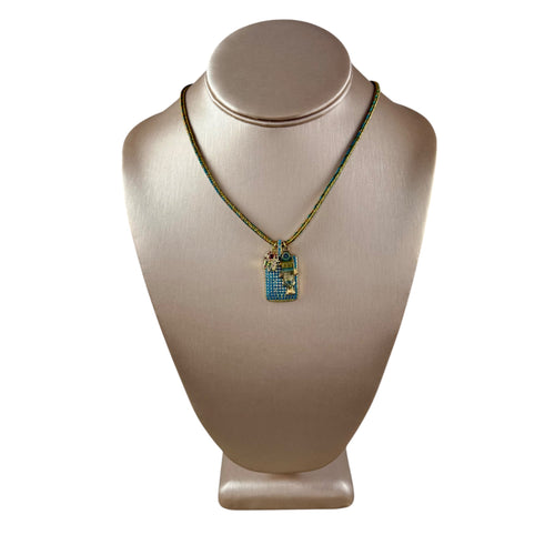 N4067 - Cord necklace with rhinestone and gold charms