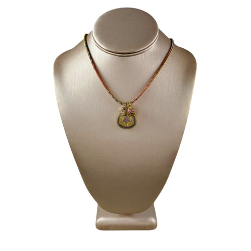 N4071 - Cord necklace with rhinestone and gold charms