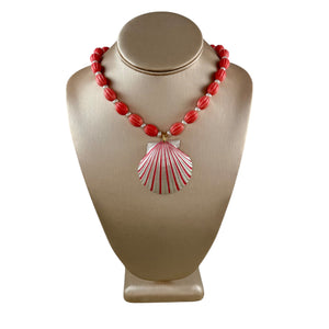 N4073 -Carved coral agate with hand painted shell pendant
