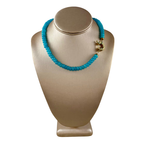 N4086 - Blue agate beads with rhinestone clasp