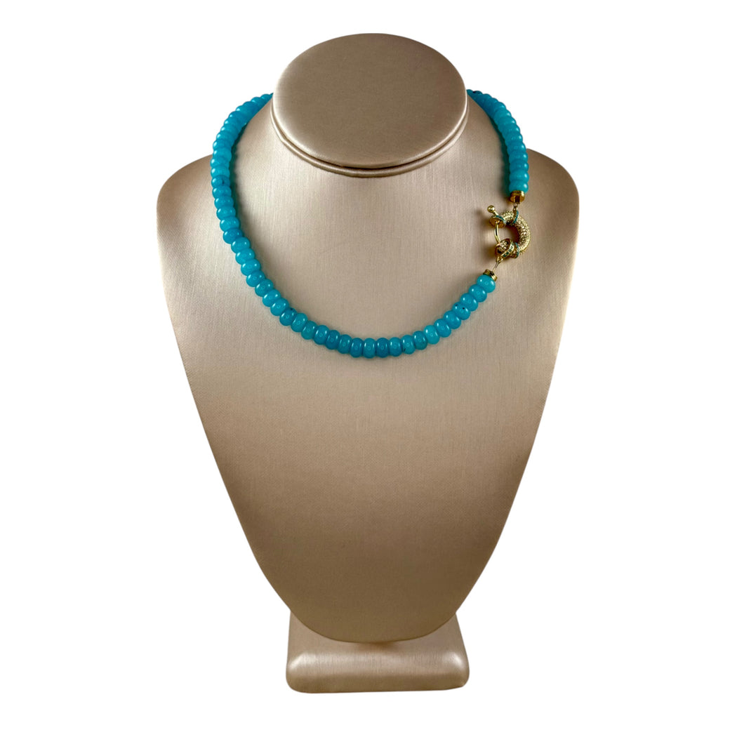 N4086 - Blue agate beads with rhinestone clasp