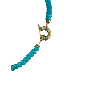 N4086 - Blue agate beads with rhinestone clasp