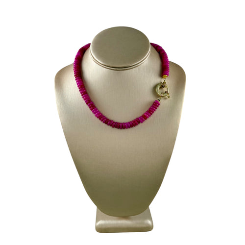 N4083 - Pink agate beads with rhinestone clasp