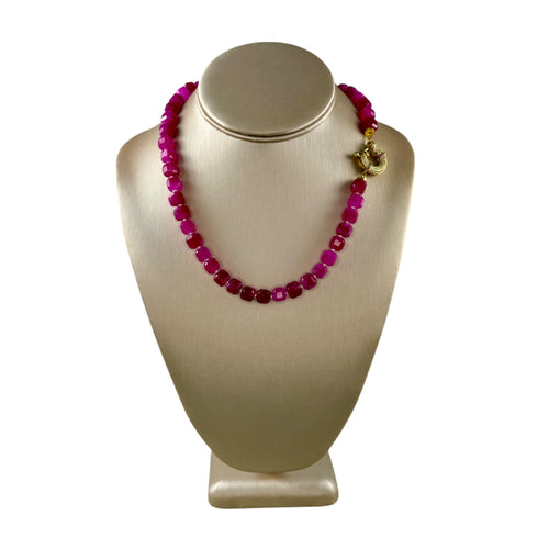 N4082 - Pink agate faceted beads with rhinestone clasp