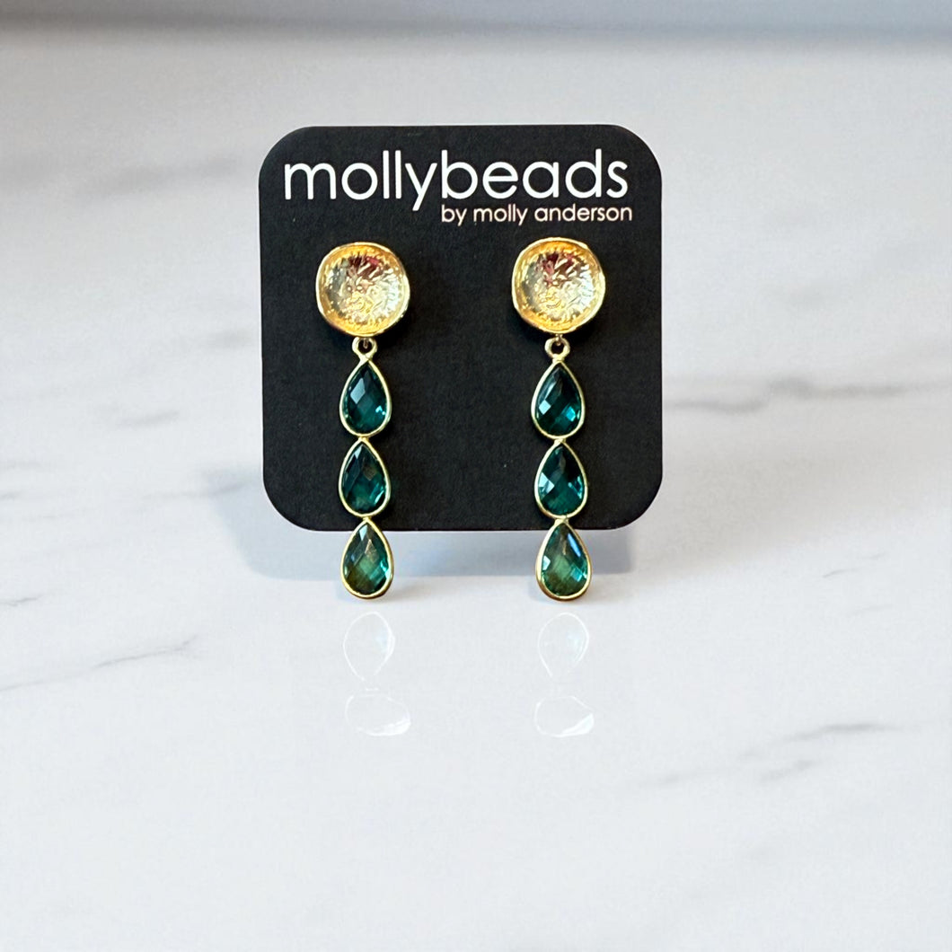 E3385B Gold post with blue topaz drops