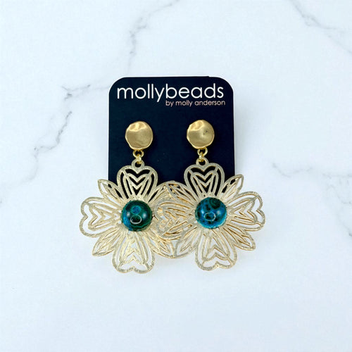 E3392 Gold filigree with green stones