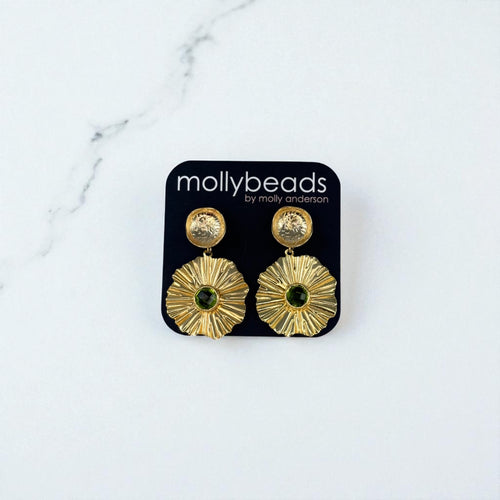 E3388G Gold filigree green stones