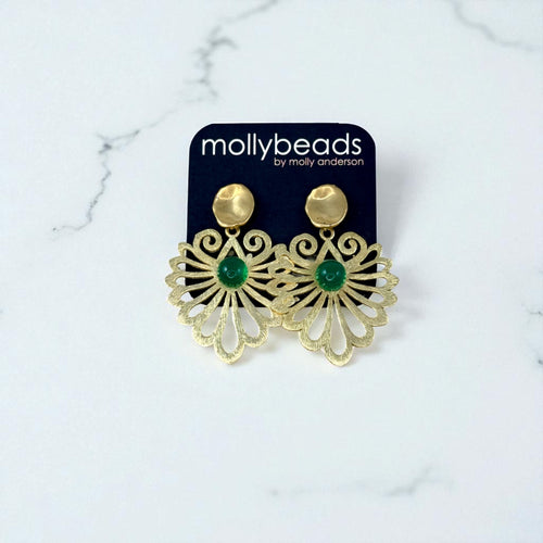 E3397 Gold filigree with green stones