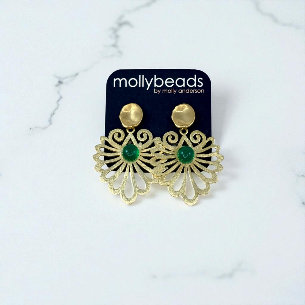 E3397 Gold filigree with green stones