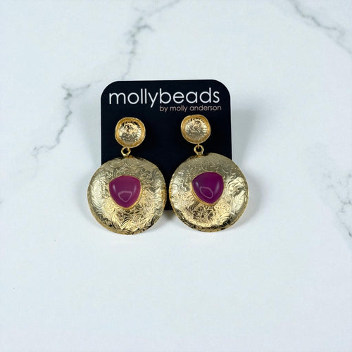 E 3382P Gold filigree with pink agate