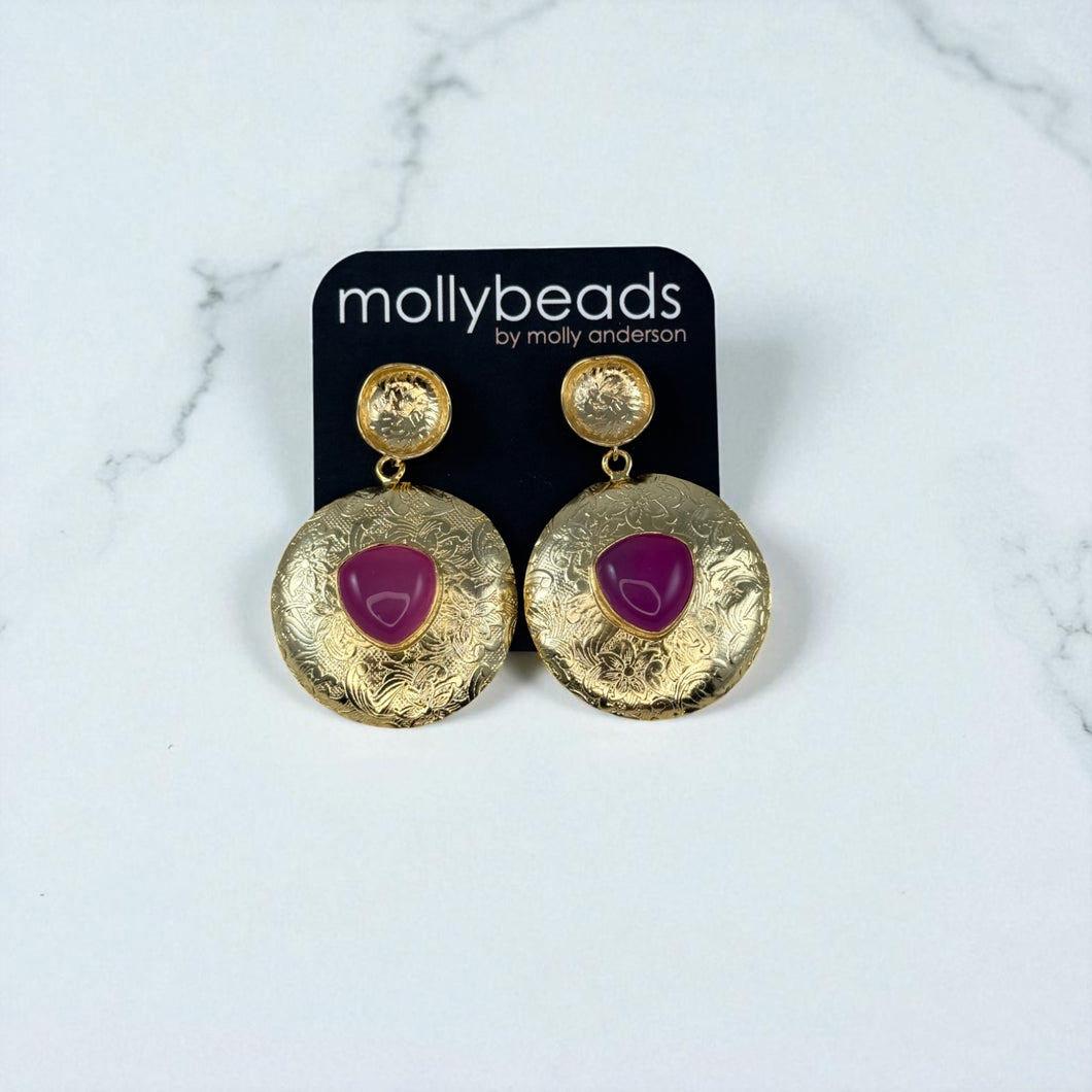 E 3382P Gold filigree with pink agate