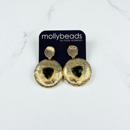 E3382G Gold filigree with green stones