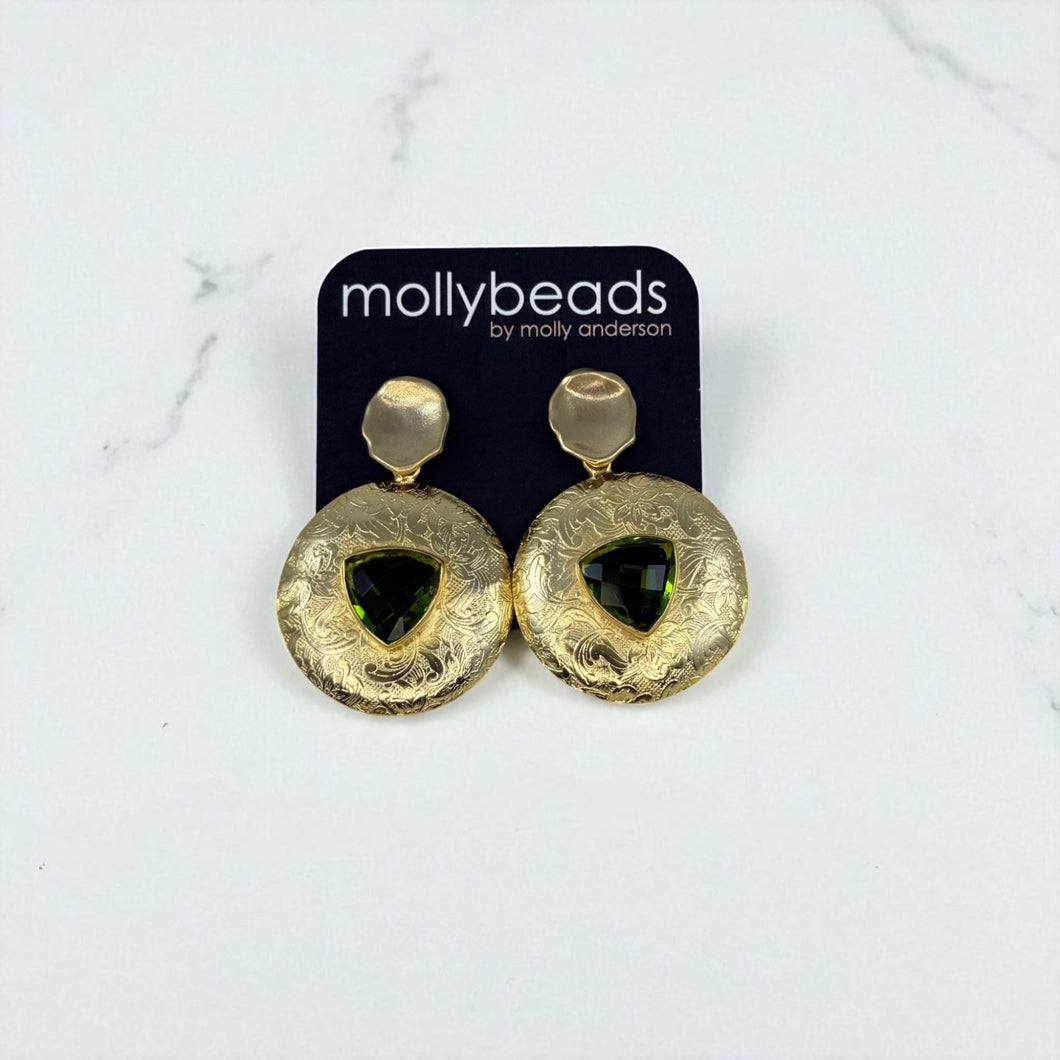 E3382G Gold filigree with green stones