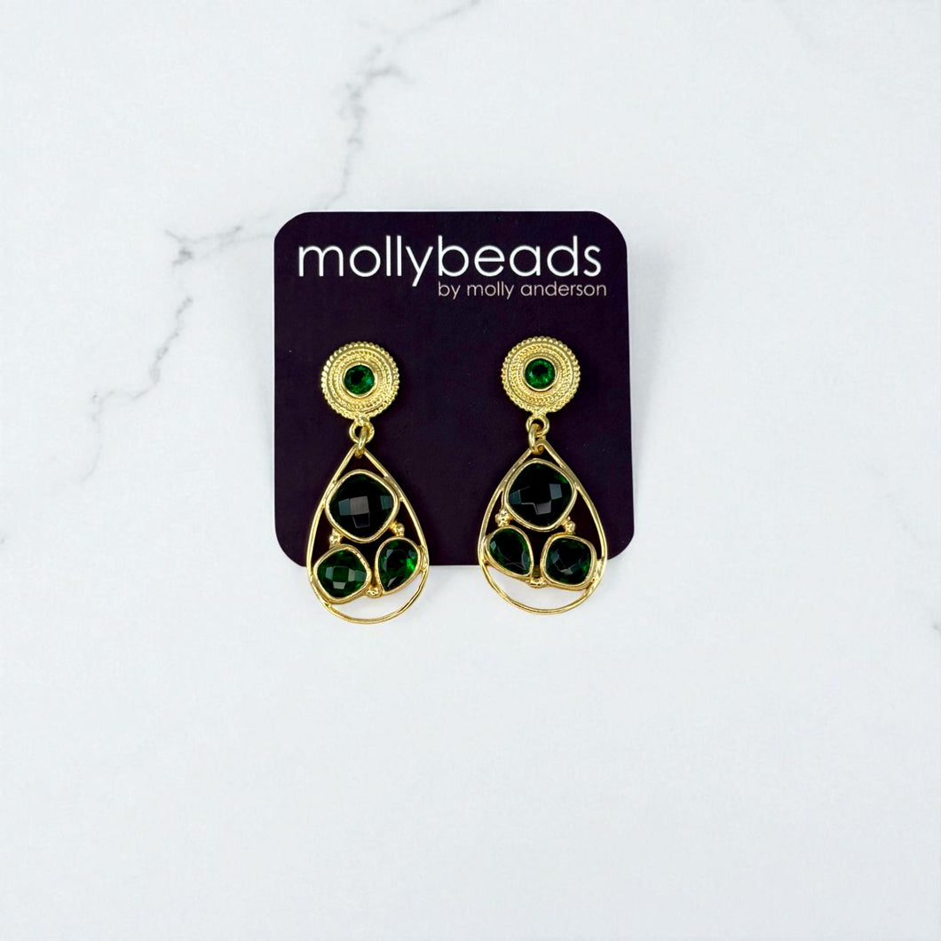 E3390 Gold post emerald quartz drops