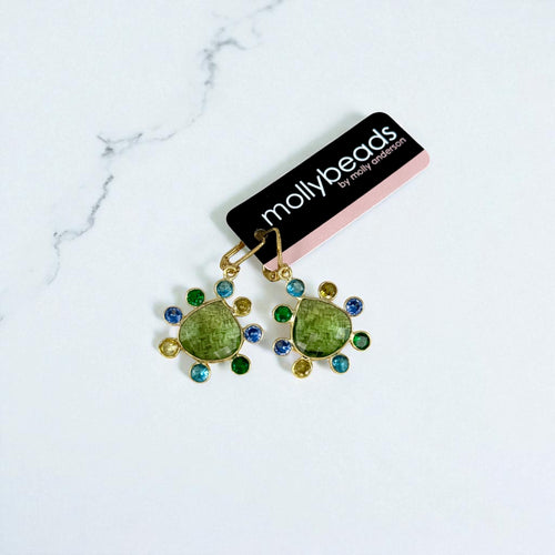 E3401G Green agate and colored stone drops