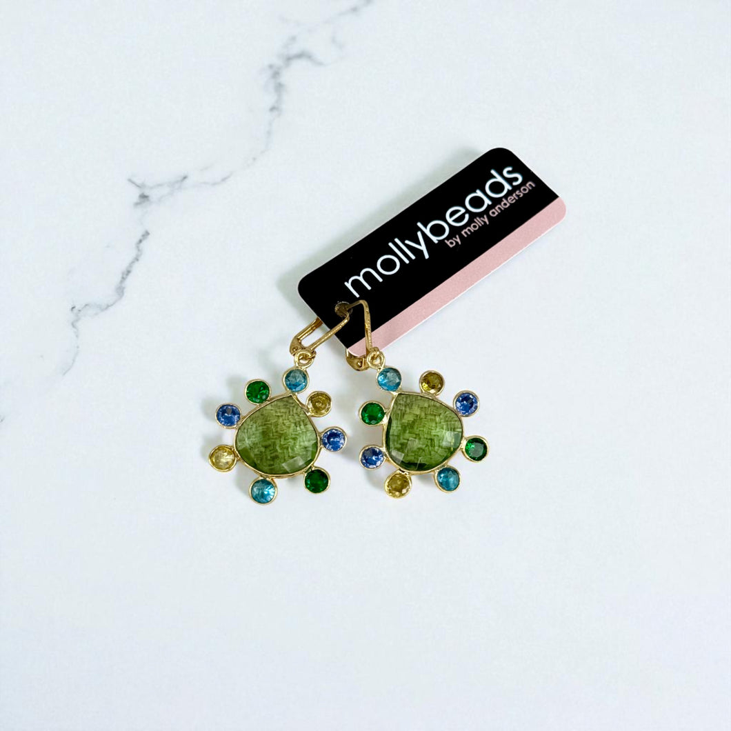 E3401G Green agate and colored stone drops