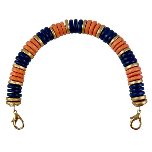 MBH04 -Orange. navy and gold beaded handle
